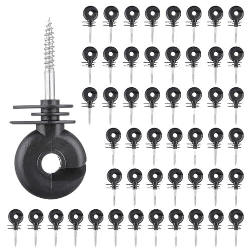 50 Pack Electric Fence Insulators, Screw in Wood Post Ring Insulator for Tape, Rope, Wire