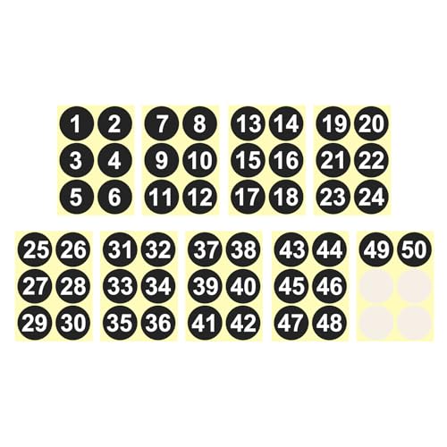 PATIKIL 1 to 50 Number Stickers 4 Inch, Consecutive Vinyl Round Labels Self-Adhesive Dot Colored Decals for Inventory Classification Storage Box Organizing, Black - color: Black, size: 4 Inch