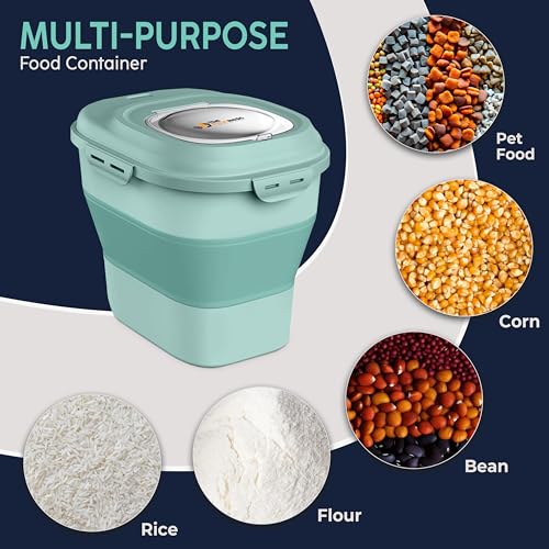 Dog Food Storage Container 30-35 lb, Airtight Collapsible Cute Dog Food Container with Wheels & Scoop, Stackable Pet Food Storage Container for Dog & Cat Food - color: Green