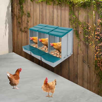Chicken Nesting Box, 3 Compartments Laying Boxes for Hens, Nest Box for Chicken Duck Poultry Coop, Wall Mount Chickens Roosting Boxes, Protect Collect Egg (Green) - color: Green
