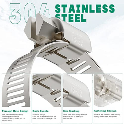 OURU 10PCS Hose Clamps Stainless Steel Adjustable 3/4"–1-1/4"(18-32mm) Worm Gear Hose Clamp, Heavy Duty Metal Small Hose Clamps for Automotive, Pipe, Radiator Plumbing, Fuel Line - size: 3/4"-1-1/4"(18-32mm)