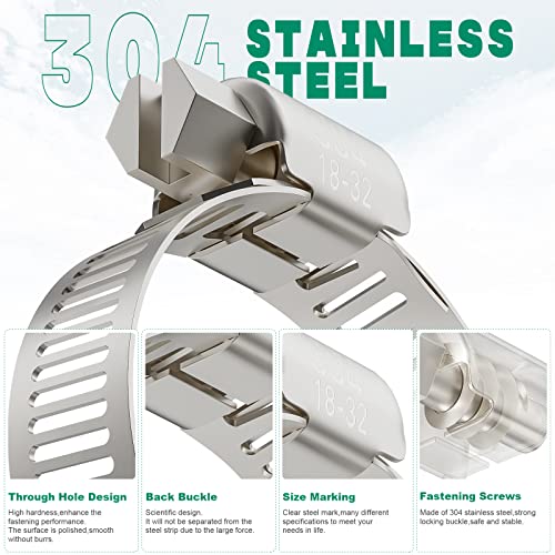 OURU 10PCS Hose Clamps Stainless Steel Adjustable 3/4"–1-1/4"(18-32mm) Worm Gear Hose Clamp, Heavy Duty Metal Small Hose Clamps for Automotive, Pipe, Radiator Plumbing, Fuel Line - size: 3/4"-1-1/4"(18-32mm)