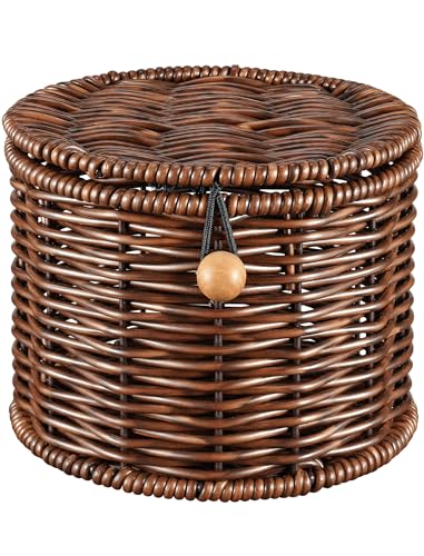 NiHome Garlic Keeper, Handwoven PP Rattan-Style Container with Ventilated Design for Countertop Kitchen or Pantry Use, Dark Brown