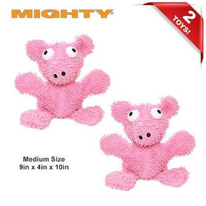 MIGHTY® 2 Pack Microfiber Medium Pig Dog Toys | Ultra Durable Plush Toy with Multiple Layers & Reinforced Seams , Washable and Floats , Mighty® Construction - color: 2PK Pink Pig