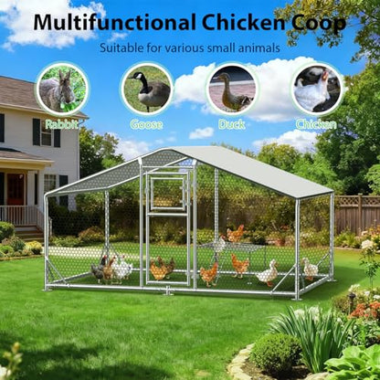 10x6.5x6.5 FT Metal Chicken Coop, Functional Split Door Chicken Coop Run with Cover & Hardware Cloth,Heavy Duty Chicken Pen with Aluminum Frame, Easy Setup Animal Run for Hen, Duck, Goat - size: 118.0"L x 79.0"W x 77.0"H