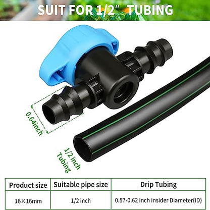6 Pack Drip Irrigation 1/2 inch Barbed Valve, Drip Line Parts 1/2" Shut Off Valve Fits for 1/2 Inch Drip Irrigation Tubing (.570-.620" ID) for Drip or Sprinkler Systems - color: 6P Valve