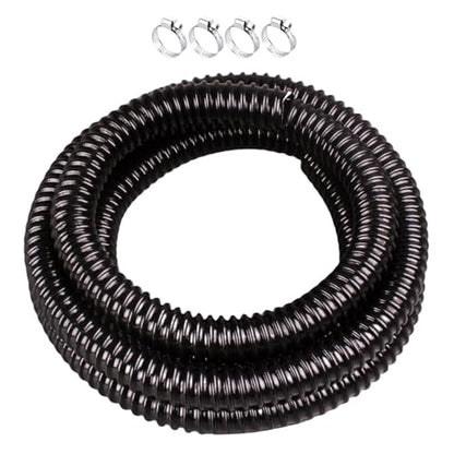 1 Inch Pond Tubing, 10ft Black Corrugated Flexible PVC Pond Hose with 4 Stainless Steel Hose Clamps, Kinkproof and Strong for Pond Pump Fountain Garden Waterfall. - size: 1" ID, style: 10 ft