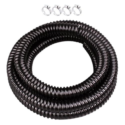 1 Inch Pond Tubing, 10ft Black Corrugated Flexible PVC Pond Hose with 4 Stainless Steel Hose Clamps, Kinkproof and Strong for Pond Pump Fountain Garden Waterfall. - size: 1" ID, style: 10 ft