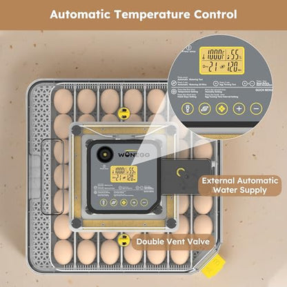 Egg Incubator for Hatching 48 Chicken, Duck, Quail & Goose Eggs – Automatic Egg Turner, Humidity & Temperature Control, Built-in LED Candler, Auto Water Refill, 360° Clear View Digital Poultry Hatcher