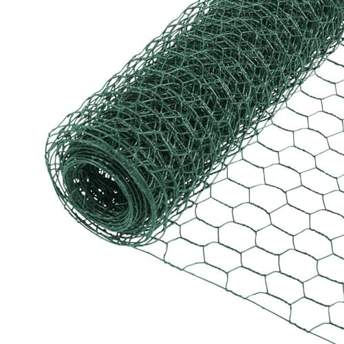 Garden Poultry Green Chicken Wire PVC Coated Hexagonal Wire Mesh Roll Animal Fence 3m x 400mm Garden Netting Fencing for Pet Rabbit Chicken with Gloves & 50Pcs Cable Ties