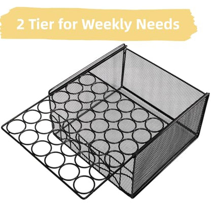 WRINGKIT Egg Basket for Gathering, 2 Tier Large Fresh Egg Collecting Holder with Slide Tray, Holds 36 + 100 Eggs, Metal Wire Farm Eggs Storage Rack for Countertop, Chicken Duck Easter EGG, Fruit