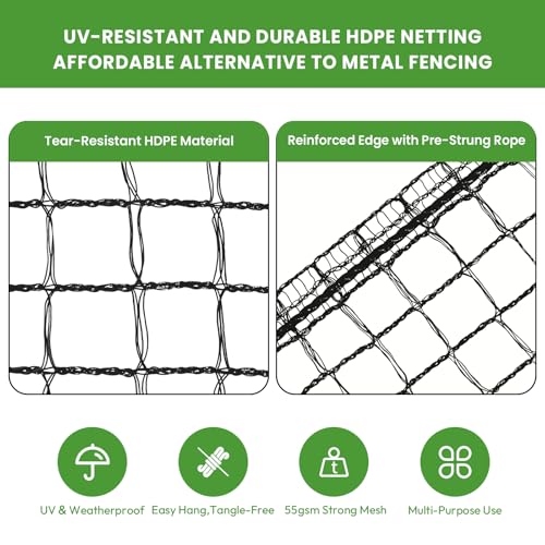 Deer Fence for Garden 7ft x 50ft, Plastic Mesh Deer Fence Netting with Pre-Strung Reinforced Edge, Reusable Temporary Fence, Ideal for Animal Barrier & Garden Fencing for Plants & Fruit Trees - size: 7ft X 50ft