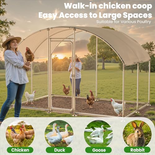 Large Metal Chicken Run, Chicken Coop with Lockable Door Round Shape Walk-in Chicken Hen House with Waterproof & Anti-UV Cover for Duck Rabbit Habitat Cage Outdoor Poultry Cage for Yard Farm - size: 119.0"L x 79.0"W x 80.0"H