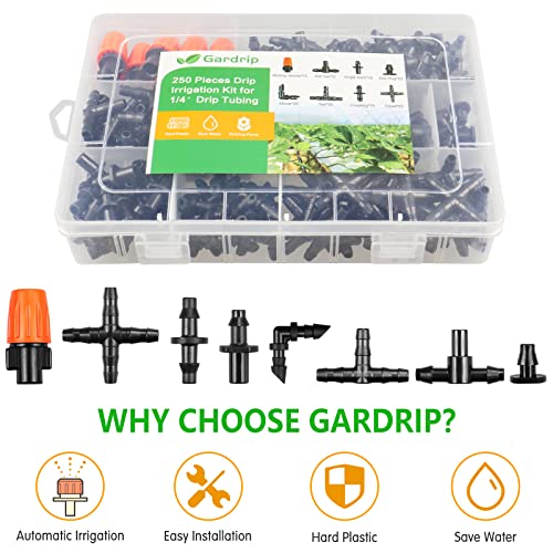 250 Pcs Drip Irrigation Fittings Kit for 1/4" Tubing：Gardrip 1/4 Inch Drip Irrigation Barbed Connectors (Nozzles, Nozzle Tees, Single Barbs, Couplings, Tees, Elbows, Plugs, Crosses) for Garden Systems - color: Complete Kit with Box-250P