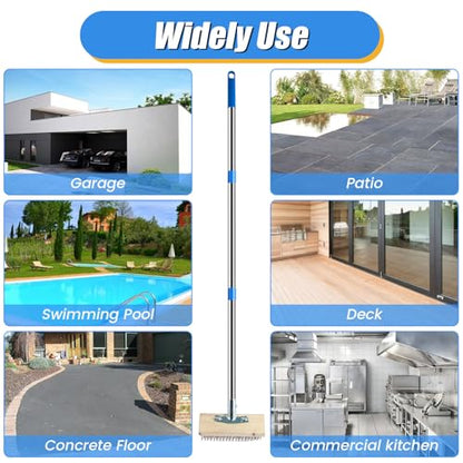Stainless Steel Wire Floor Brush Wire Broom with 4 Section Detachable Long Pole Heavy Duty Wire Deck Brush Multipurpose Wire Cleaning Brushes for Rough Surface, Concrete Floor, Patio, Garden, Garage