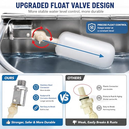 BWOGUE Automatic Water Dispenser for Dogs, 1 Gallon Outdoor Automatic Dog Water Bowl with Float Valve Stainless Steel Dispenser Fit 1/2'' and 3/4'' GHT Faucet for Dog Horse Chicken