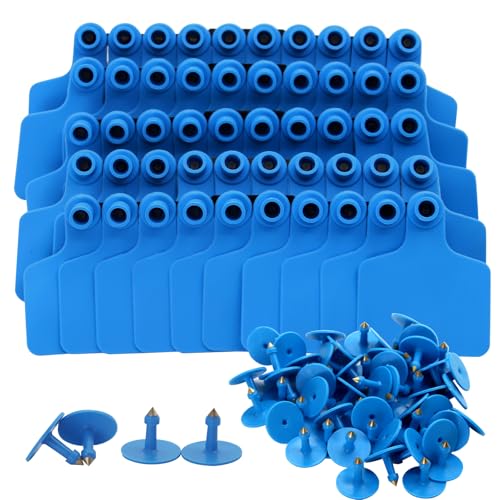 Livestock Blank Ear Tags for Cattle Cows Sheep Pig Goats, 100 Pieces TPU Precision Animal Identification Blank Ear Tags (Blue) - color: Blue