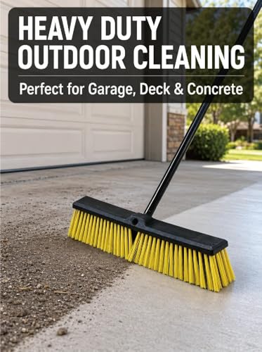 Push Broom for Outdoor - 18" Heavy Duty Broom with 63" Long Handle Outdoor Broom for Deck,Driveway,Garage,Yard,Deck,Patio,Warehouse,Concrete