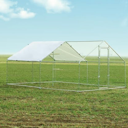 Chicken Coop Large Metal Chicken Run, Outdoor Walk-in Poultry Spire Roof Cage with Chicken Perch for Hen House, Duck Coop and Rabbit Run, Silver (9' L x 13.1' W x 6.56' H) - size: 157.5"L x 118.1"W x 78.7"H