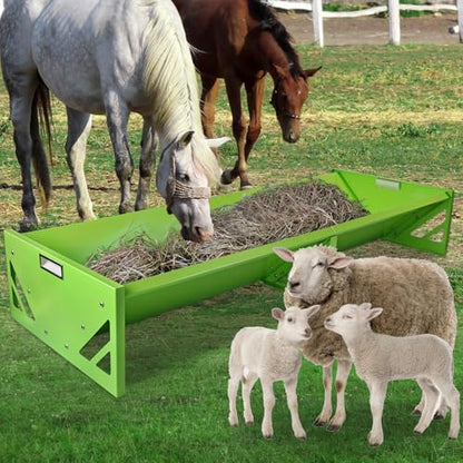Goat Feeder, 22 Gal Metal Horse Trough Livestock Feeding Trough 55 inch Heavy-Duty Large Capacity Cattle Trough Galvanized Steel Livestock Feeder for Farms Alpacas Goats, Calves, Sheep, Deer