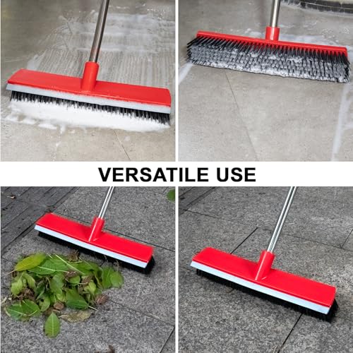 15.7 Inch Floor Scrub Brush Removable Stainless Steel Handle 2 in 1 Scrape Brush Stiff Bristle Shower Scrubber for Cleaning Patio Bathroom Garage Kitchen Wall Deck Tub Tile 52.4 inch Tall