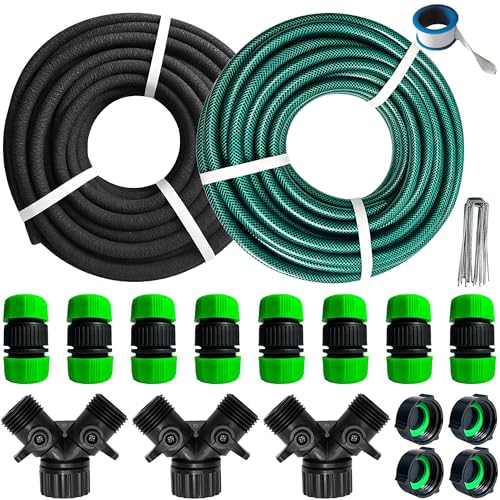 AMRITA Soaker Hose for Garden 60ft,PVC Garden Hose 50ft, 1/2" Drip Hose Linkable Consistent Irrigation Hose Save 70% Water, Heavy Duty Round Soaker Hose for Garden Bed Foundation.(1/2-60ft+50ft) - color: 1/2"(60FT)+(50FT) PVC