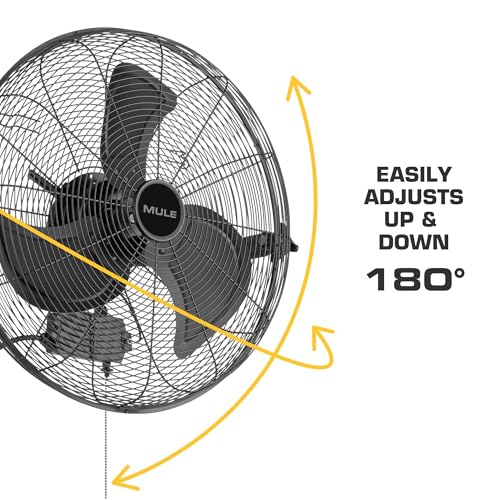 MULE 20 Inch Wet-Rated Outdoor Wall Fan XL, Plug-In Mount with Adjustable Omni-Reach Arm and 3-Speed Quiet Motor, Matte Black