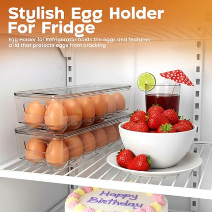 Utopia Home Egg Container With Lid and Handle for Refrigerator - Pack of 3 - Clear Stackable Egg Holder for Kitchen Storage and organization - size: Pack of 3