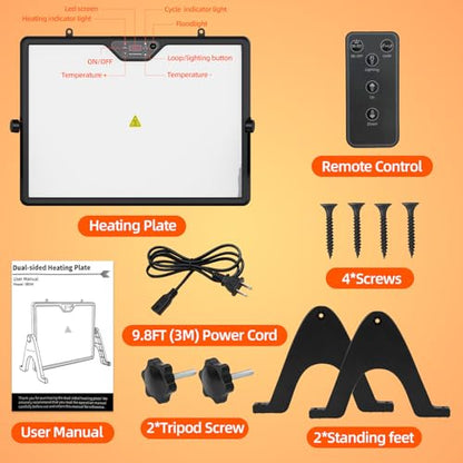 Brooder Plate Heater with Remote - 2-Sided Warming Chick Heat Plate, 4 Timers, Night Light, LED Temp Display, 180W Low Energy, for Chick, Cat, Dogs in Cold Weather (Dark Black) - color: Dark Black