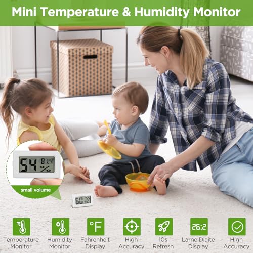 12 Pack Mini Hygrometer Digital Electronic Temperature Humidity Meters Gauge Indoor Thermometer Hygrometer LCD Display Fahrenheit (℉) for Guitar Case,Greenhouse, Garden, Cellar, Closet (White) - color: White