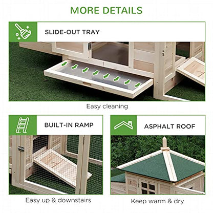PawHut 77" Wooden Chicken Coop with Nesting Box, Cute Outdoor Hen House with Removable Tray, Ramp Run, for Garden Backyard, Natural - color: Natural