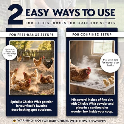 4 x 5.5lb Chickie Whiz Dust Bath, All-Natural Chickie Whiz Dust Bath Powder for Chickens for Healthier Chicken Eggs, Clean, Healthy Chickens Other Small Pet Animals by Billy Buckskin Co. - size: 4 x 5.5 LB