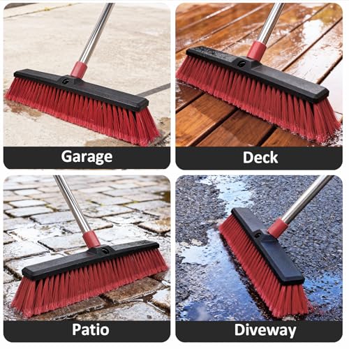 18” Push Broom with 70” Adjustable Handle - Heavy Duty Outdoor Broom for Shop, Garage, Driveway, Patio, Yard & Deck Cleaning