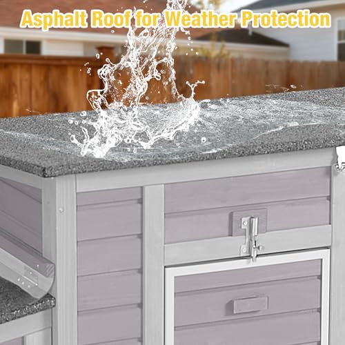 Aivituvin Large Wooden Chicken Coop, Double Nesting Boxes, Waterproof Asphalt Roof, Stainless Steel Hardware, Pull-Out Tray, Secure Poultry House for 2–4 Chickens - color: Grey, size: 67.0"L x 25.0"W x 28.0"H