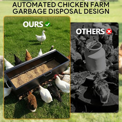 120LBS Automatic Metal Chicken Feeder,Heavy Duty Steel Chicken Feeder Box | Portable Chicken Feede Poultry Feeder with single-side casters and Weatherproof Lid for Ducks, Geese, Black