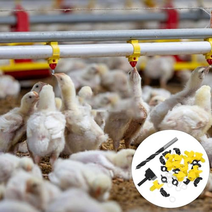 HEMOTON Automatic Poultry Waterer Nipples Set for Chickens with 12 Yellow Nipples, Installation Wrench and Drill Bit, Poultry Drinking Device for Agricultural and Livestock Use