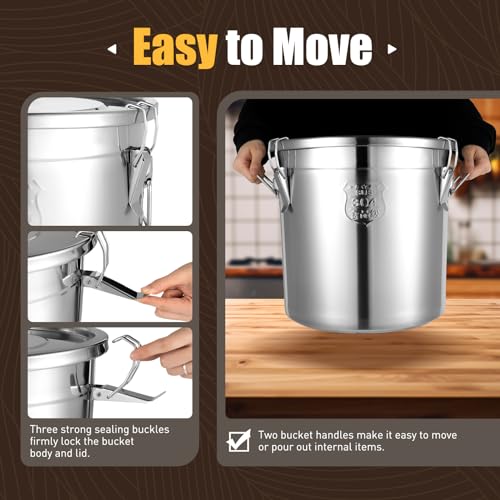 8.7Gal 304 Stainless Steel Airtight Canister for Kitchen, 28-60Lbs Rice Cereal Grain Canisters Container, Metal Kitchen Rice Oil Storage Bucket for Household Food w/Handles+Lid (Silver-33L) - color: Silver-33L