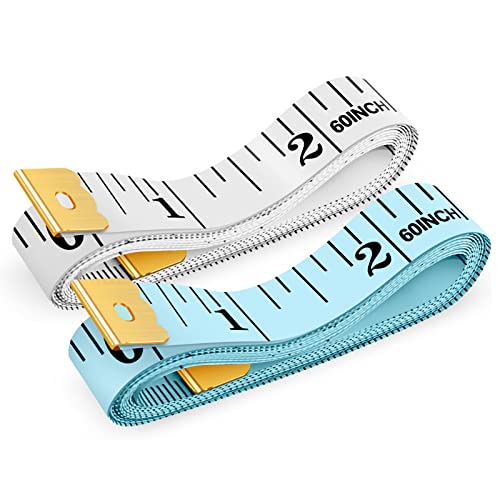Tape Measure, iBayam Soft Ruler 60-Inch Double-Sided Measuring Tape or Body Weight Loss Fabric Sewing Tailor Cloth Vinyl Measurement Craft Supplies, 2-Pack White, Blue - color: White, Blue