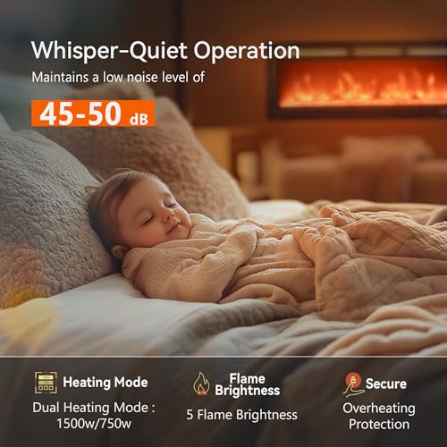 EUHOMY 50 Inch Electric Fireplace Wall Recessed and Wall Mounted with Adjustable Flame Color, Fireplace Heater with Remote Control, Linear Fireplace with Timer, Touch Screen, Log & Crystal, 750/1500W - size: 50 Inch