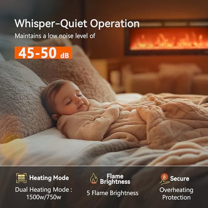 EUHOMY 50 Inch Electric Fireplace Wall Recessed and Wall Mounted with Adjustable Flame Color, Fireplace Heater with Remote Control, Linear Fireplace with Timer, Touch Screen, Log & Crystal, 750/1500W - size: 50 Inch