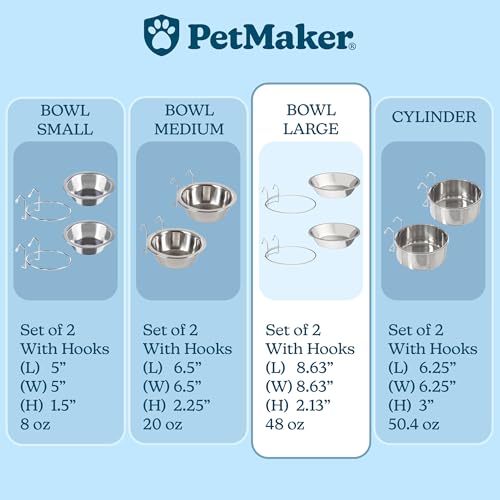 Set of 2 Stainless-Steel Dog Bowls - Cage, Kennel, and Crate Hanging Pet Bowls for Food and Water - 48oz Each and Dishwasher Safe by PETMAKER