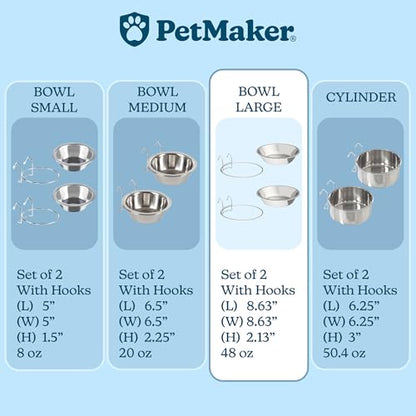 Set of 2 Stainless-Steel Dog Bowls - Cage, Kennel, and Crate Hanging Pet Bowls for Food and Water - 48oz Each and Dishwasher Safe by PETMAKER