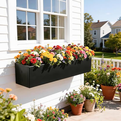 2 Pack Metal Railing Planter Box, 30 Inch Balcony Planters with Adjustable Brackets, Large Hanging Planters for Outdoor Fence Deck - color: Black 2pcs