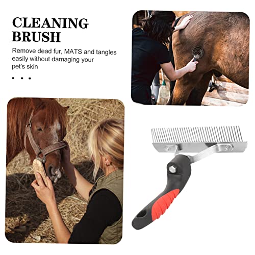 GARVALON Horse Grooming Tool Rubber Handle Rake with Fine Metal Teeth for Mud and Shedding Removal Durable Comfortable Massage Comb for Large Horses and Livestock Cleaning