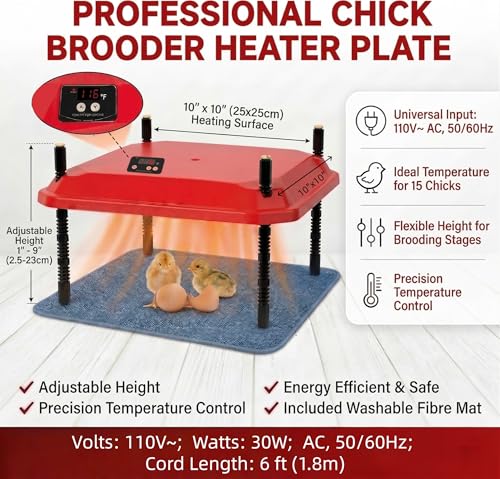 10"x10" Chick Brooder Heater Plate with Absorbent Pad - Safe Adjustable Poultry Coop Heater for 15 Chicks & Ducklings, Fire-Safe Heat Lamp Alternative for Baby Chickens - color: 10"*10"