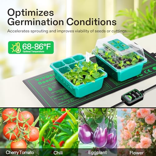 VIVOSUN 10"x20.75" Seedling Heat Mat with Built-in Temperature Controller, UL & MET-Certified Waterproof Plant Heating Pad for Germination, Hydroponics, Brewing, Breeding, and Greenhouses - size: 10"x20.75"
