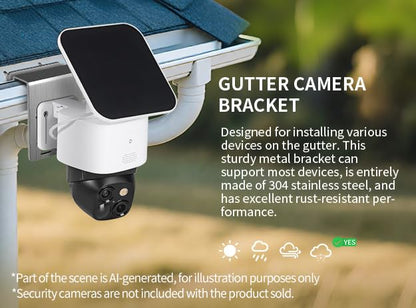 ZT-NET Stainless Steel Gutter Mount for Eufy Security SoloCam S340 | Bracket for Solar Security Camera Holder Anti-Rust Screws, No Drill Installation Compatible with IP PTZ Dome Cameras