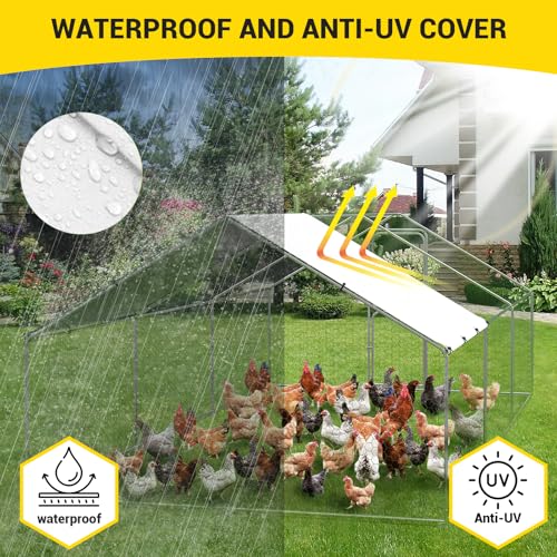 GarveeLife Large Metal Chicken Coop with Waterproof and Anti-UV Cover, Walk-in Poultry Cage, Outdoor Chicken Run for Backyard Farm Use, 9.8x19.7X 6.6 FT - size: 118.1"L x 236.2"W x 78.7"H