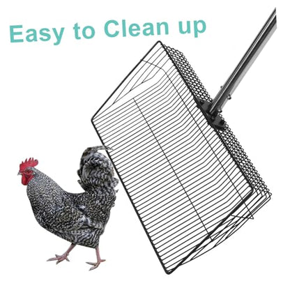 Metal Scooper with Long Handle Chicken Coop Cleaning Shovel Heavy Duty Poultry Manure Scoop for Farm and Home Use 38cm