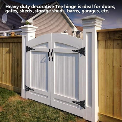 HOME MASTER HARDWARE 8 Inch Heavy Duty Decorative T Hinge Shed Storage Gate Barns Tee Hinges with Screws Black Finish 4 Pack